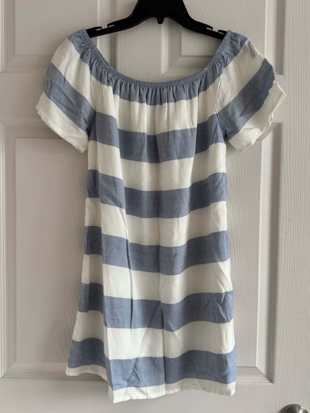 BB Dakota Light Blue and White Striped Off-Shoulder Blouse